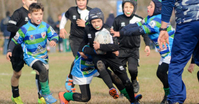 Un'azione di gioco dell'Under 10 del Rugby Mirano tratta dal raggruppamento di Jesolo del 19.11.2017. Foto Claudio Castelli.